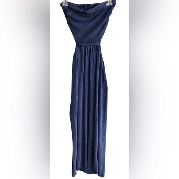 FREE PEOPLE Size Small Tangelica Maxi Vintage Strapless Cut out Solid Blue Slit - Picture 8 of 11